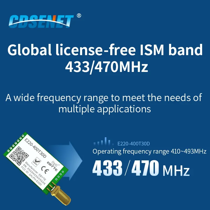 LLCC68 433/470MHz LoRa Wireless Module 30dBm 10km RSSI CDSENET E220-400T30D Wake-on-Air Communication Key Watchdog Transmission