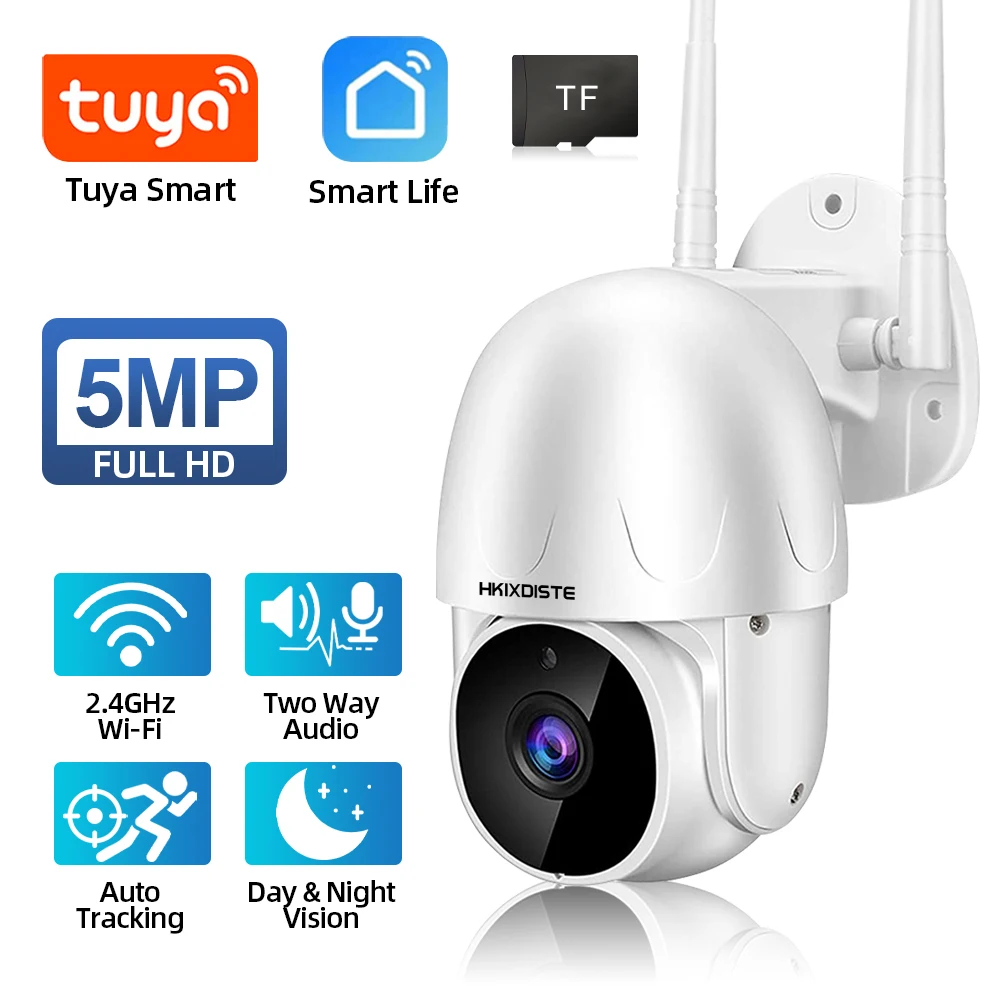 

Top 5MP Tuya Ptz Camera Outdoor Two Way Audio Mini WiFi Cam Auto Tracking Security Camera Home Smart life Max 128G TF Card