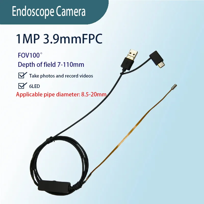 1MP 3.9mm FPC flexible cable endoscope 3-in-1 cable FOV100゜ USB industrial endoscope camera EZ-EN39L-S