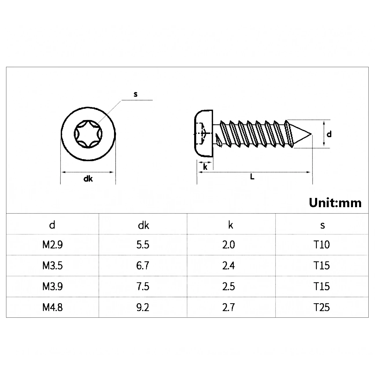 304 Stainless Steel Torx Pan Head Self-Tapping Screws M2.9 M3.5 M3.9 M4.8 Security Wood Screws for Electronics DIY Fasteners