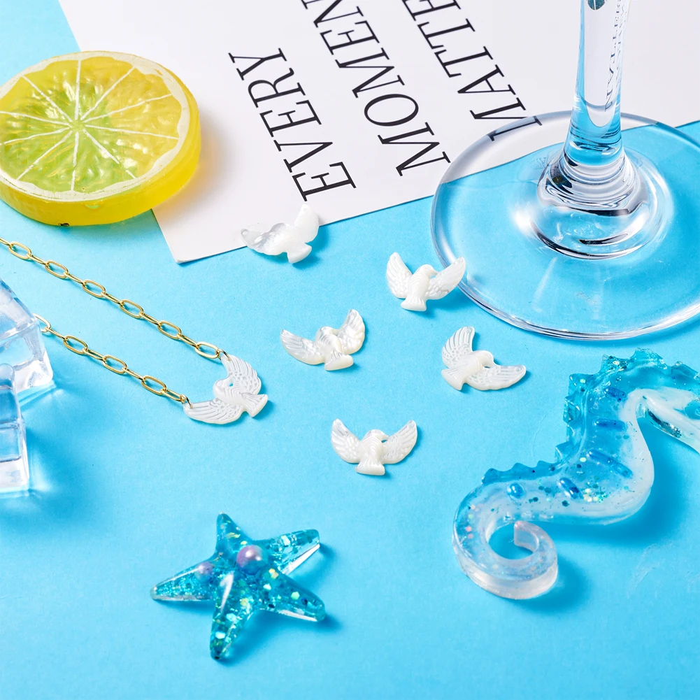 5pcs Natural White  Carved Eagle Shape Shell Mother of Pearl Shell Charms for jewelry DIY making Necklace Decor Accessories