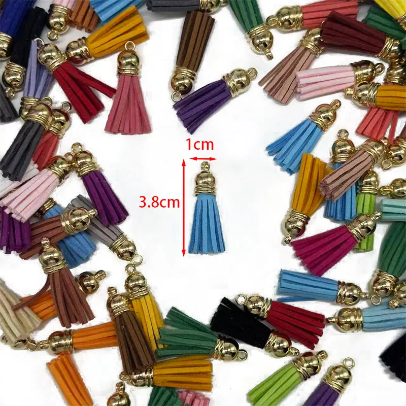 

10/20/100pcs Gold Cap Leather Tassel Fringe 38mm Mini Earring Keychain Tassels For DIY Jewelry Making Supplies Accessories