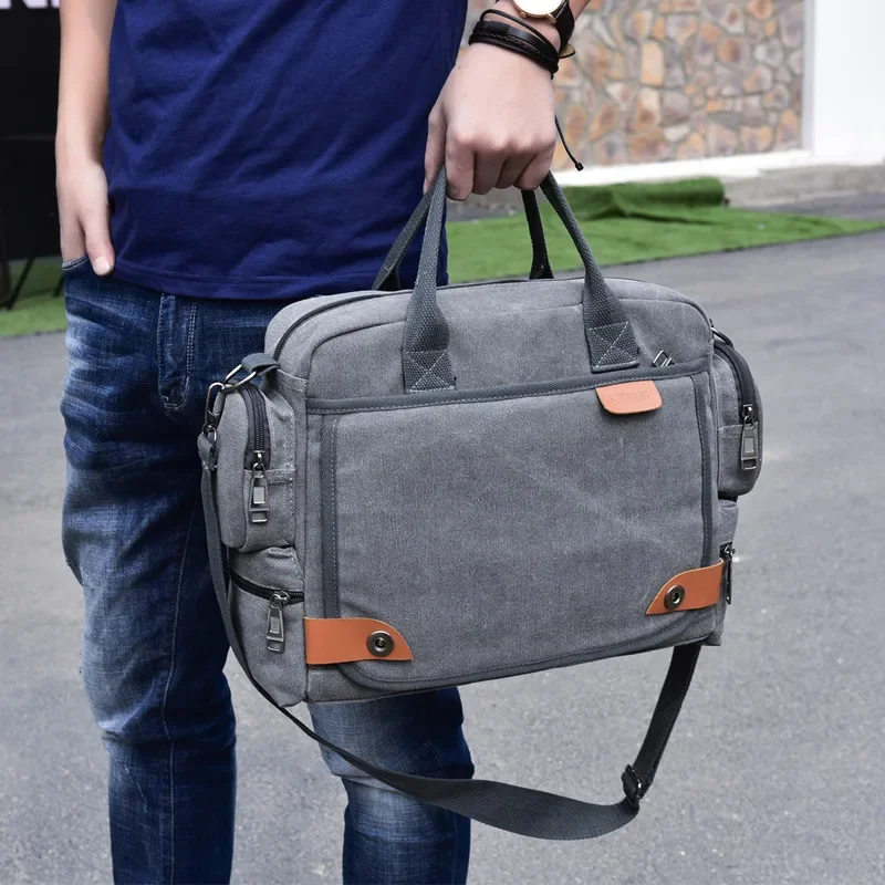 Multi Layer Canvas Business Minimalist Commuting Casual Single Shoulder Carrying Crossbody Bag for Men