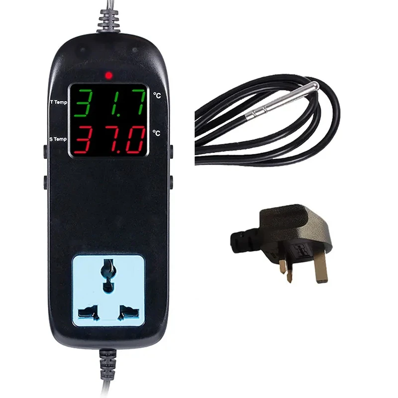 Digital Temperature Controller Build In Outlet 2200W 220V 10A Thermostat Controller For Reptile Freezer Durable UK Plug