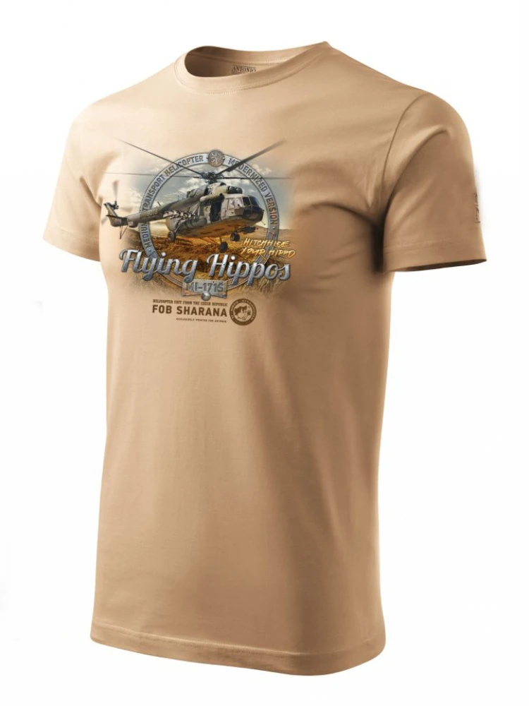 Czech Mi-171S Flying Hippos Military Transport Helicopter T Shirt New 100% Cotton Short Sleeve O-Neck Casual Mens T-shirt