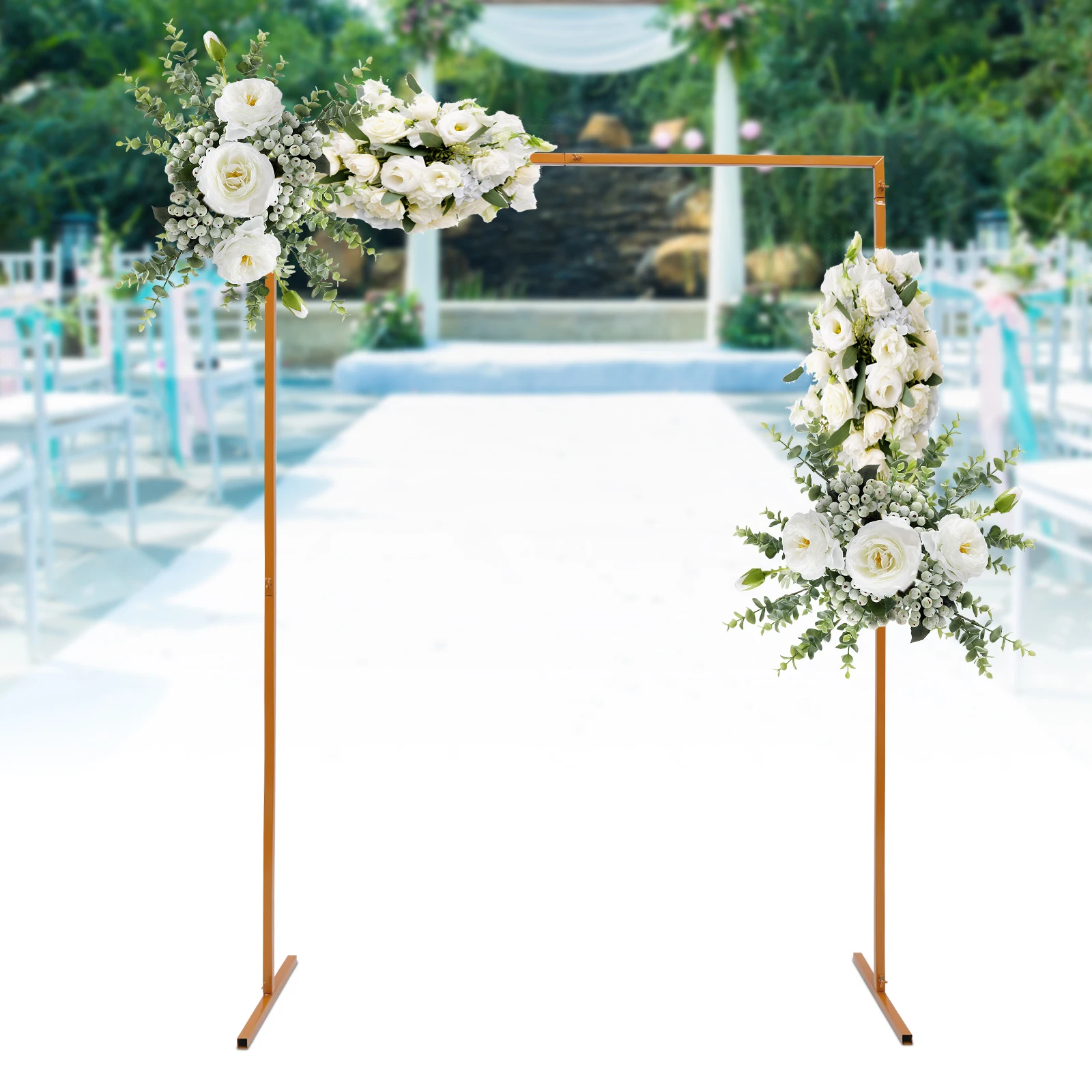 Wedding Arch Stand with Bases 6.6 x 4.9 Feet Square Garden Metal Abor for Wedding Party Event Decoration