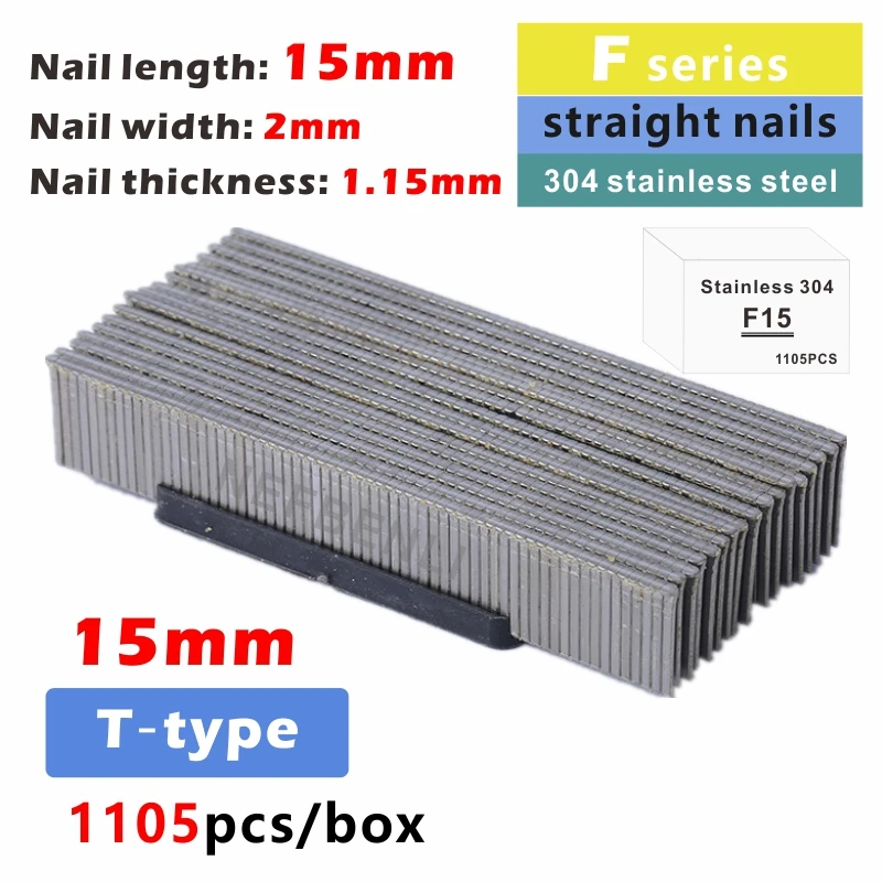 304 Roestvrij Stalen Deur/T Vormige Nietjes F15/F20/F25/F30/T50/Nail Pneumatische pistool Recht 10J Serie Houtbewerking Meubels Diy
