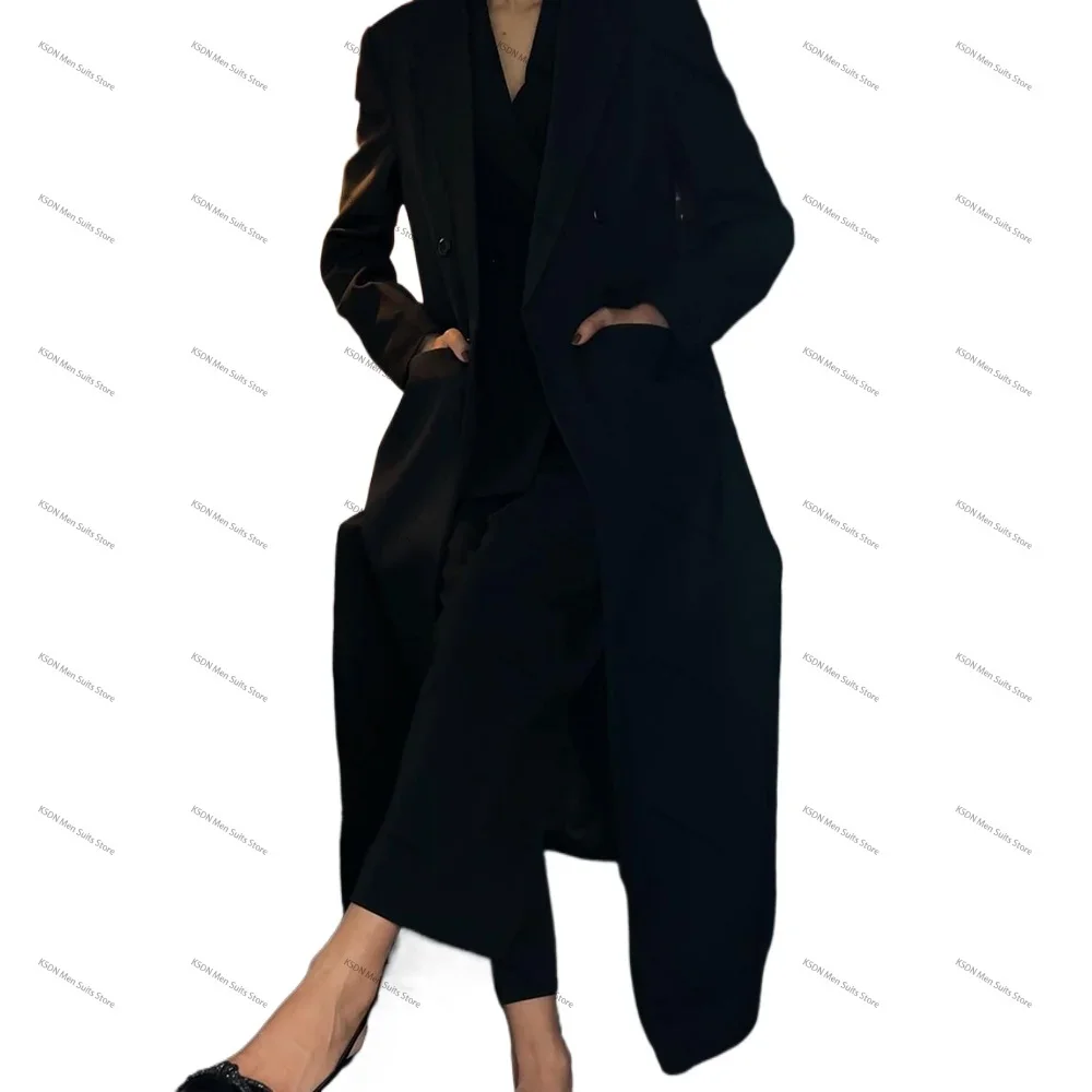 Formal Black Long Women\'s Clothing Double Breasted High Quality Peak Lapel Coat 1 Piece Jacket Formal Business Dubai Abayas