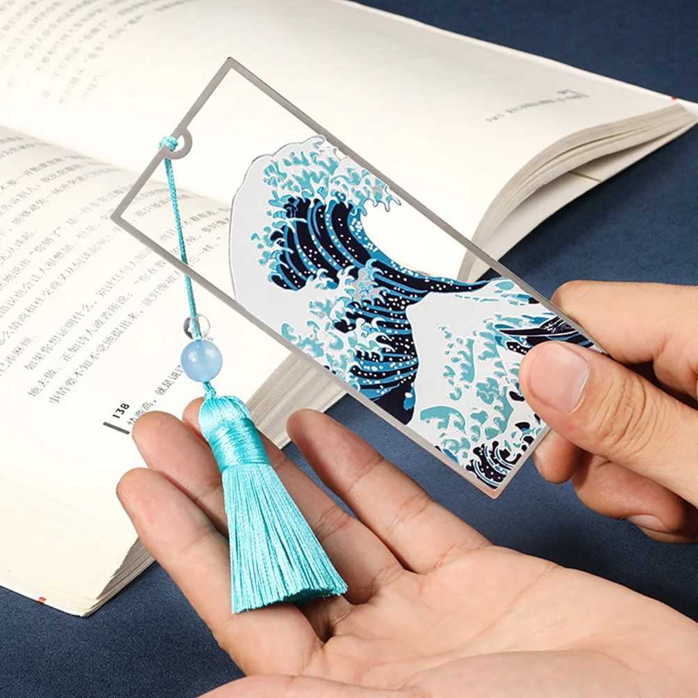 Bookmark Decorative Tassel Sea Wave Pattern Graduation Present Birthday Gift Reading Supplies The