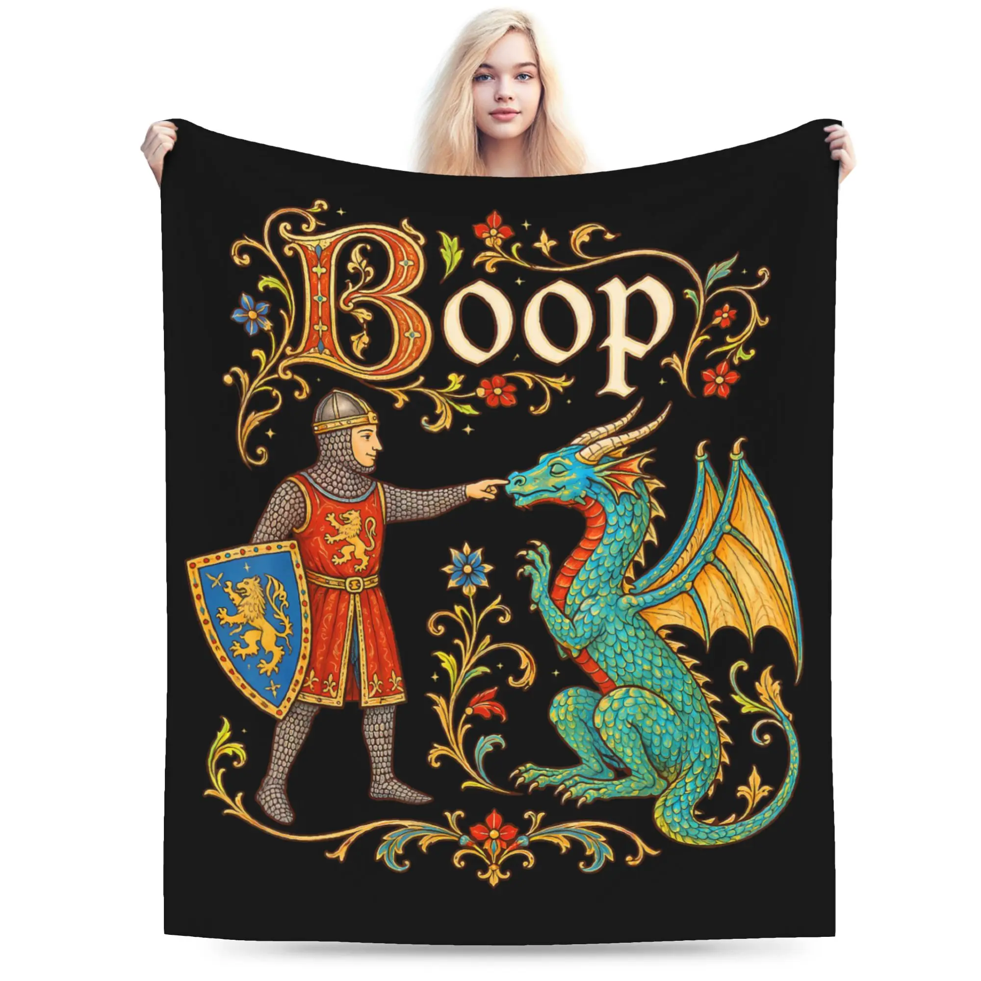 Le Boop Medieval Knight Dragon Blankets Fleece Print  Portable Warm Throw Blanket for Bed Bedroom Bedding Throws