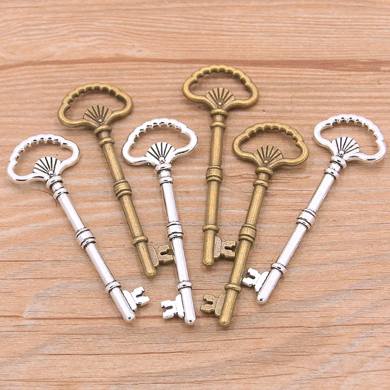 6Pcs 20*60mm Two Color Hollow Key Charms Double Sided Fan Pendants Handmade Decoration Vintage For DIY Jewelry Making Findings