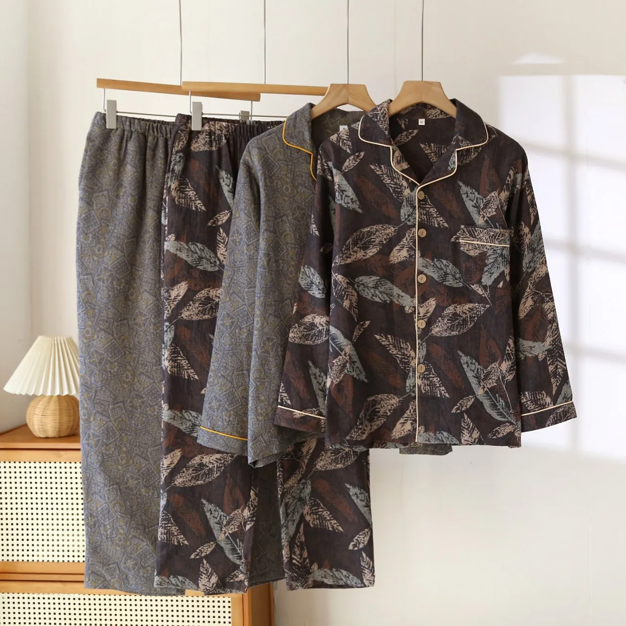 

Retro Floral 100% Cotton Home Suit Sleepwear Male New Autumn Long Sleeve Men's Pajamas Set Sleeping Pajamas Men Pyjamas