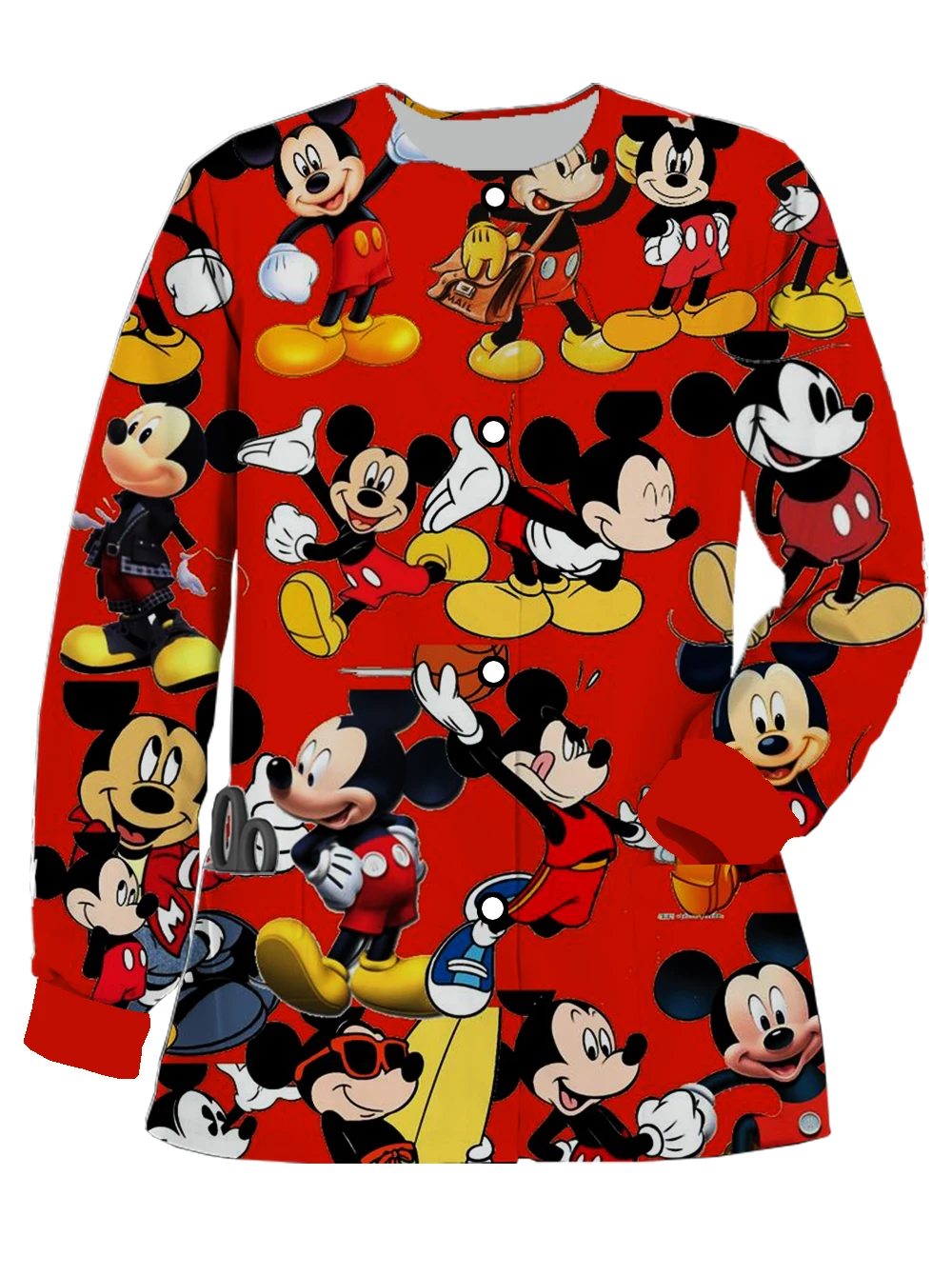 Fashion Women's Clothing Disney Mickey Minnie Print Long Sleeve Pocket Cardigan Women's Hospital Work Clothing Nursing Clothing