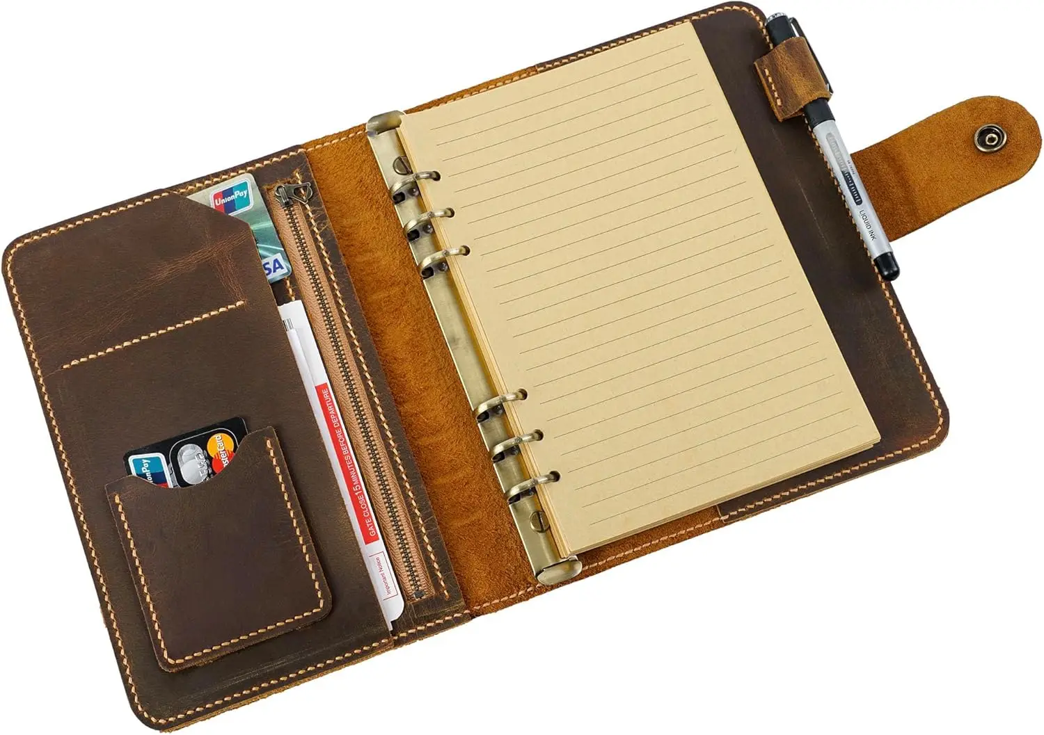 

A5 Leather Binder Planner, Refillable Journal Notebook, Brown Ring Binder for Men, Corporate Gift