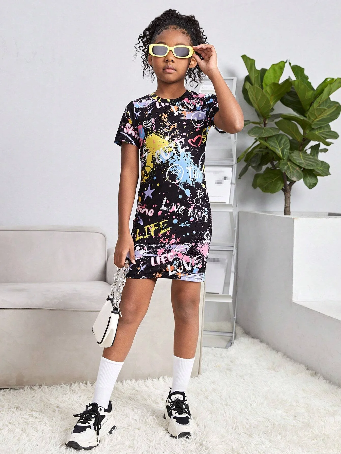 Summer 3-14 year old girl's fashionable and novel printed short sleeved dress casual comfortable and breathable party dress