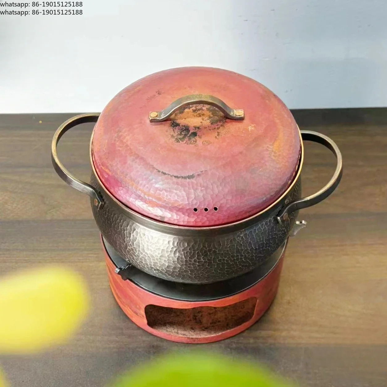 Pure copper handmade copper niche retro color matching binaural pot/fire color stove, household surrounding stove tea stove