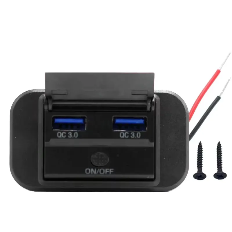 

12V Outlet Panel Mount QC3.0 A Dual USB Car Charger Socket For Cars Bus ATV RV Boat Truck 24V With Switch