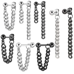 1pc Chain stud earrings brincos fashion earring stainless steel korean Women male earrings for men black punk jewelry