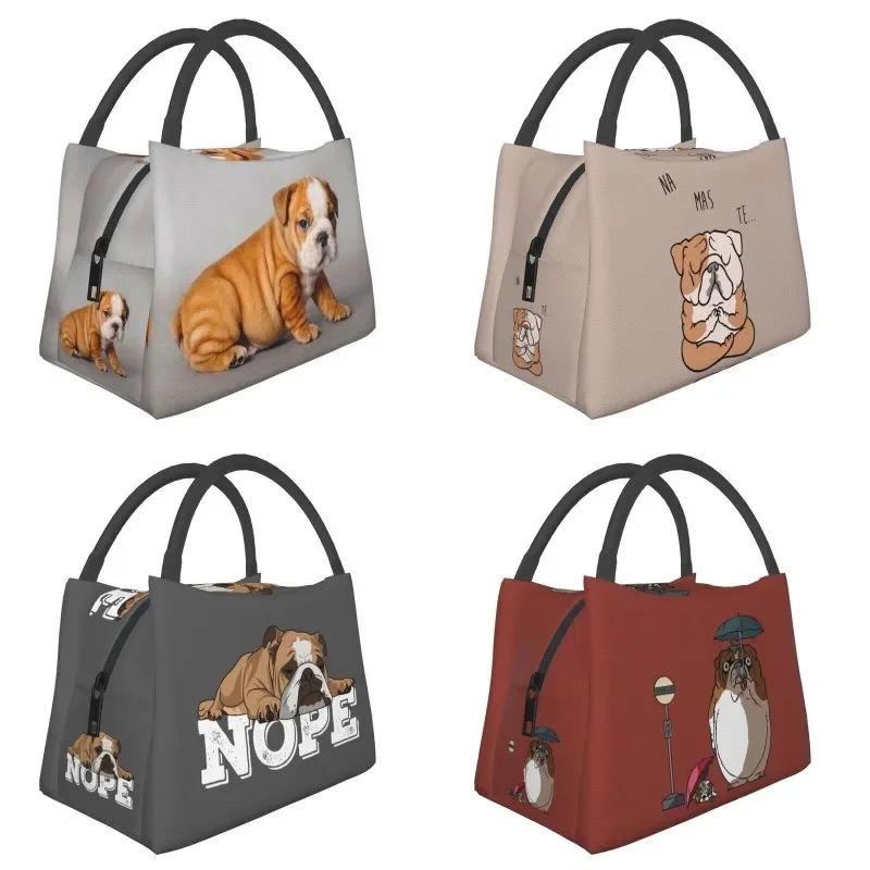 English Bulldog Puppy Insulated Lunch Bags for Work Office British Dog Leakproof Cooler Thermal Lunch Box Women