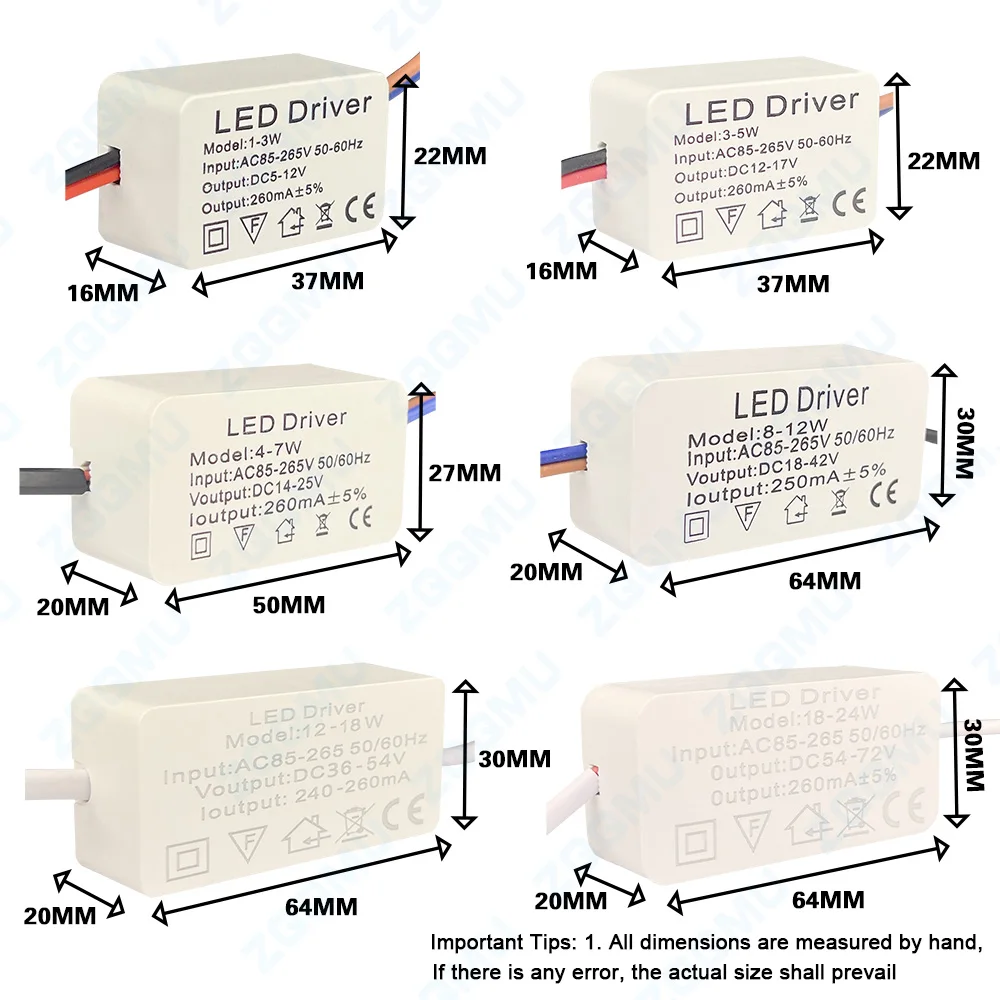 LED Driver Constant Current Wide Voltage 85-265V 1-3W 4-7W 8-12W 18-24W 25-36W Power Supply For LED Downlight Ceiling Light