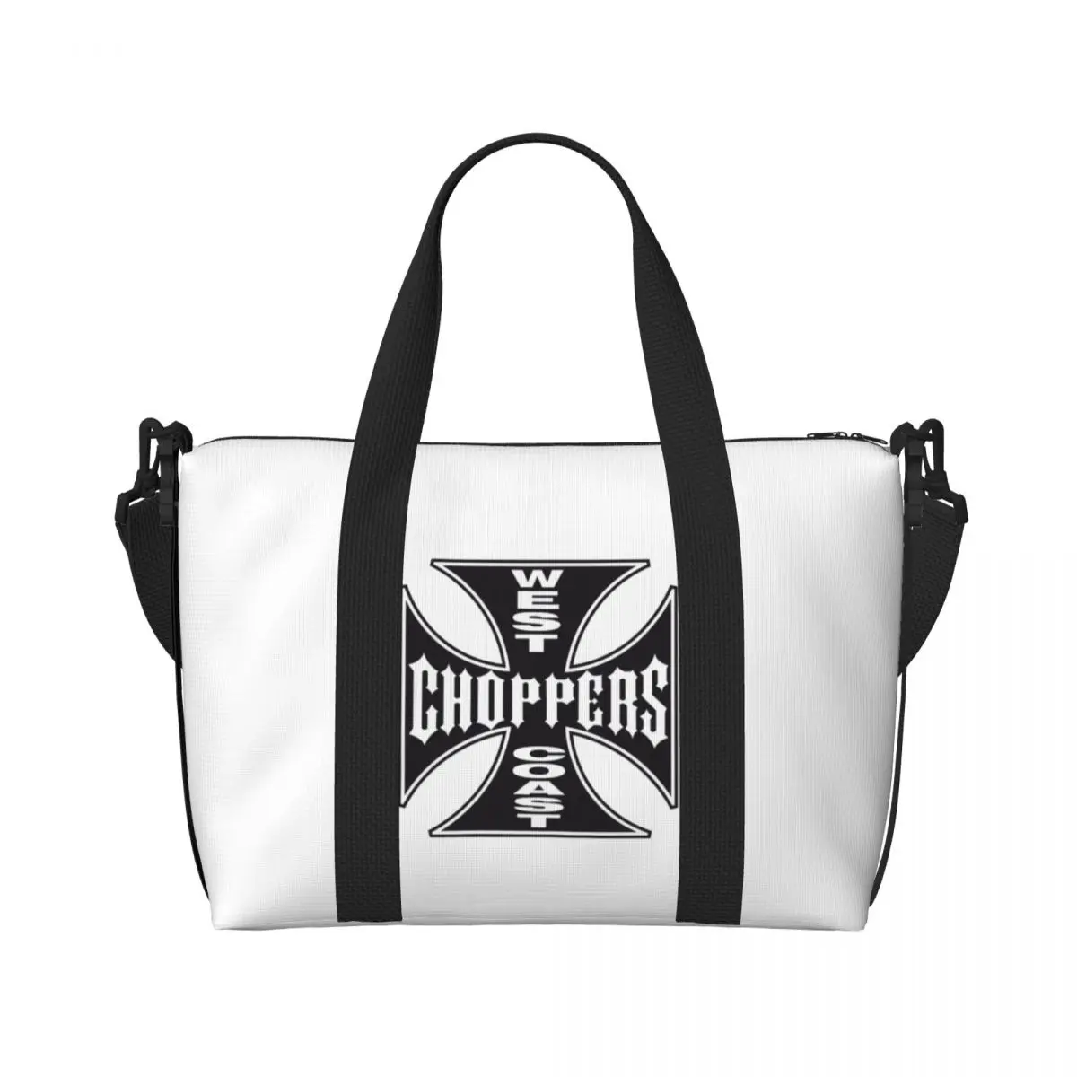 Custom West Coast Iron Cross Choppers Tote Bag Women Large Capacity Beach Gym Shoulder Travel Bag