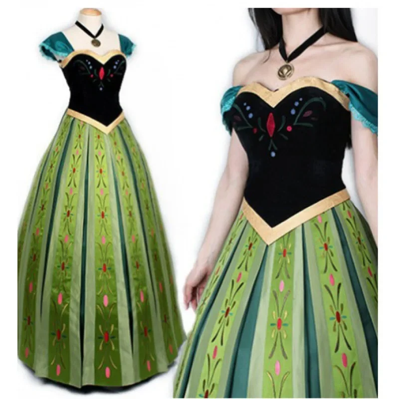 

Athemis Movie Ice Anna Cosplay Dress Princess Coronation Cosplay Costume Custom Made Size Suit Necklace For Halloween Game