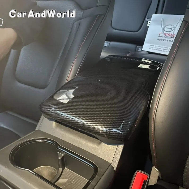 For GAC Trumpchi Emkoo 2022-2026 Central Armrest Storage Box Frame Panel Protector Cover Trims Car ABS Carbon Moulding Accessory