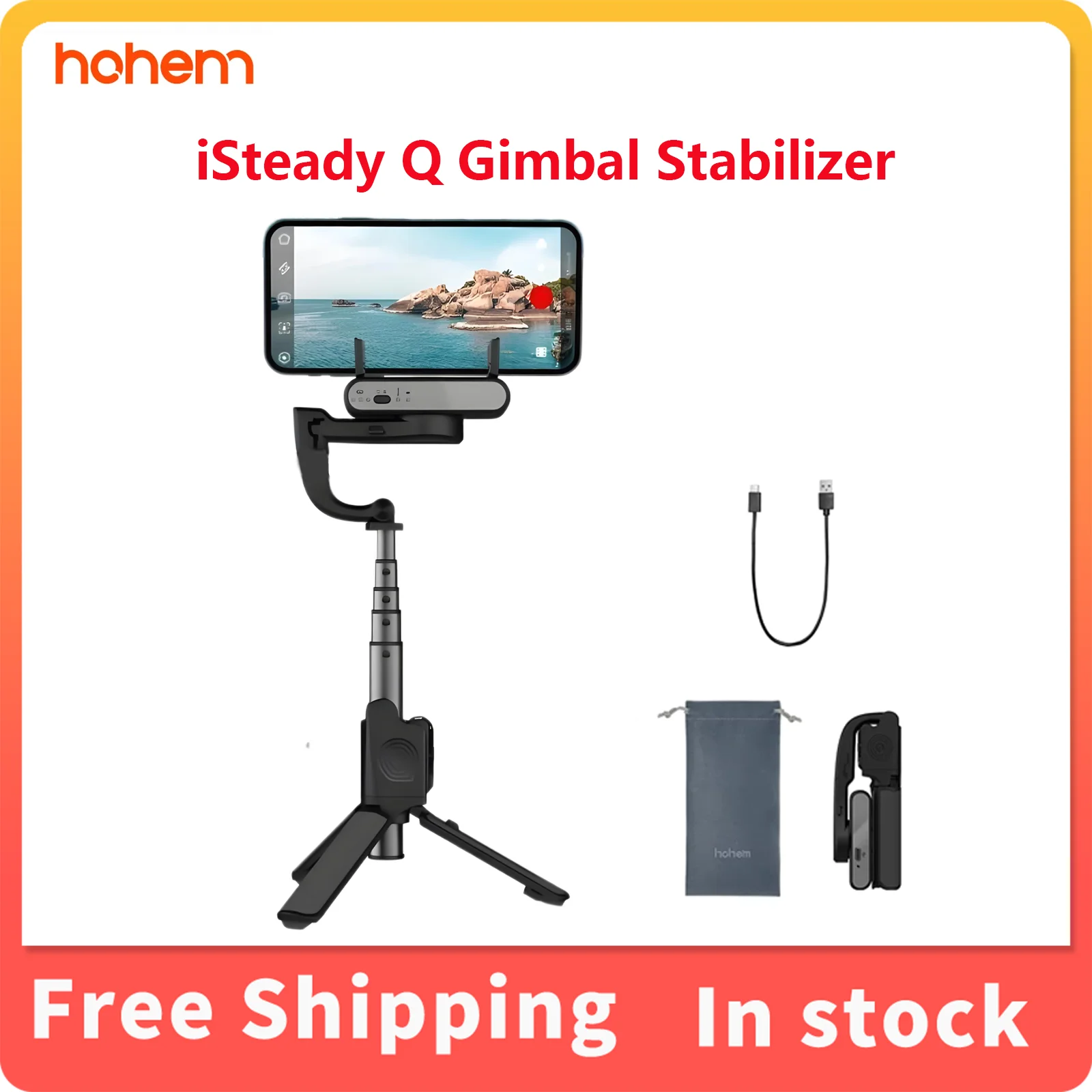 

Hohem iSteady Q Handheld Gimbal Stabilizer For Smartphone 360° Rotating Adjustable Phone Selfie Stick with Tripod Remote Control