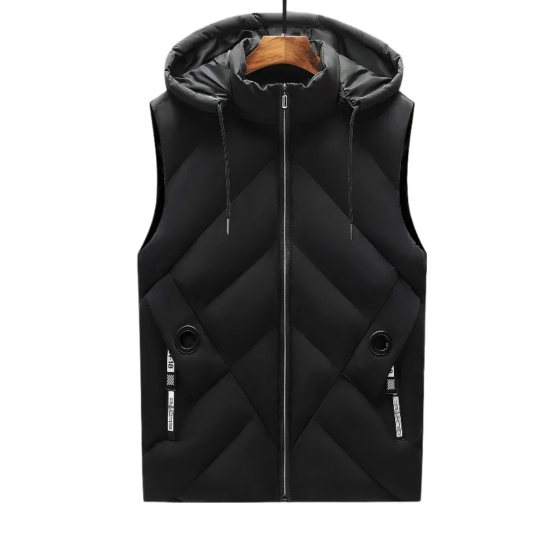 

Winter Down Cotton Vest Jackets Men Waterproof Zipper Detachable Hat Sleeveless Coat Man Hooded Stand-Up Collar Casual Waistcoat