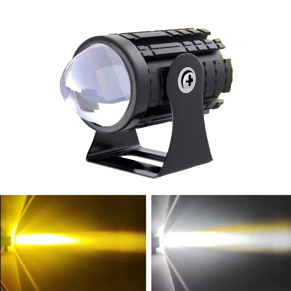 

2pcs Universal Motorcycle LED Headlight Projector Lens Dual Color ATV Scooter Driving Lamp Fog Light Auxiliary Spotlight Lamp