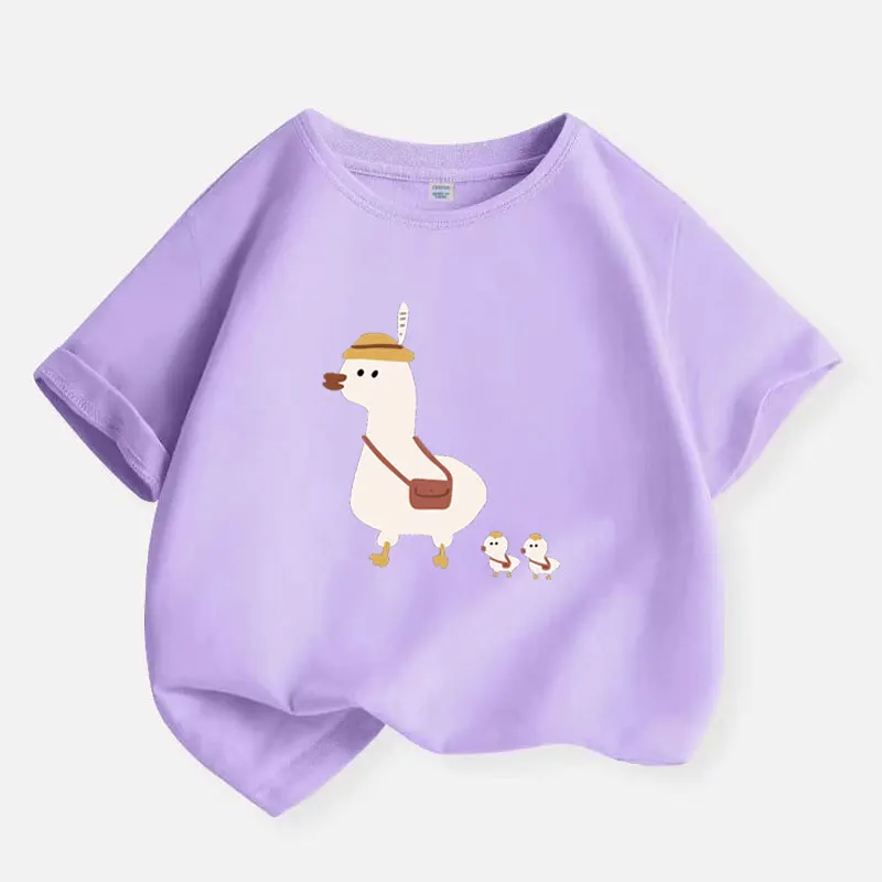New Y2K Tops Ducks Go To School Graphic Print Baby Girls T-shirt Cotton Kids Tops Tee Summer Fashion T Shirt 6 8 10 12 Years