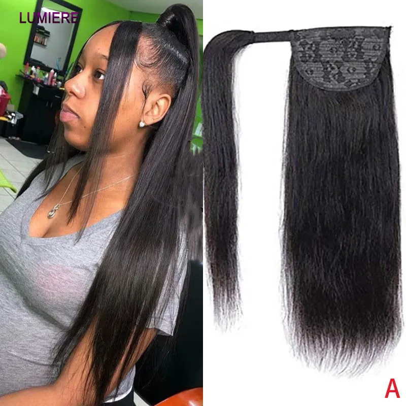 Bone Straight Ponytail Human Hair Extension 100g Wrap Around Clip In Ponytail Natural Black Virgin Raw Indian 8-24inch For Women