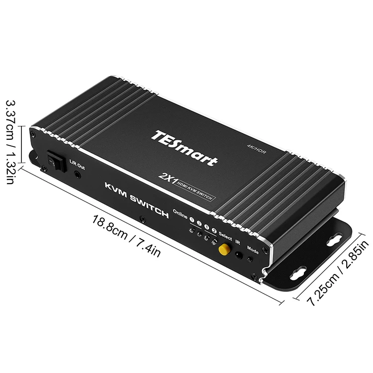 TESmart HDMI KVM переключатель 2 в 1 клавиатура горячие клавиши USB 2,0 кабели HDCP 2,2 HDR 10 2X1 видео переключатель EDID 4K60HZ KVM переключатели