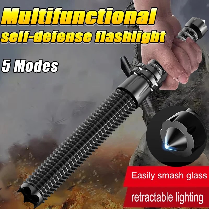 LED Defense Self-defense Flashlight Rechargeable Tactical Long Handle COB Baseball Torch Outdoor Window Breaker Hammer Emergency