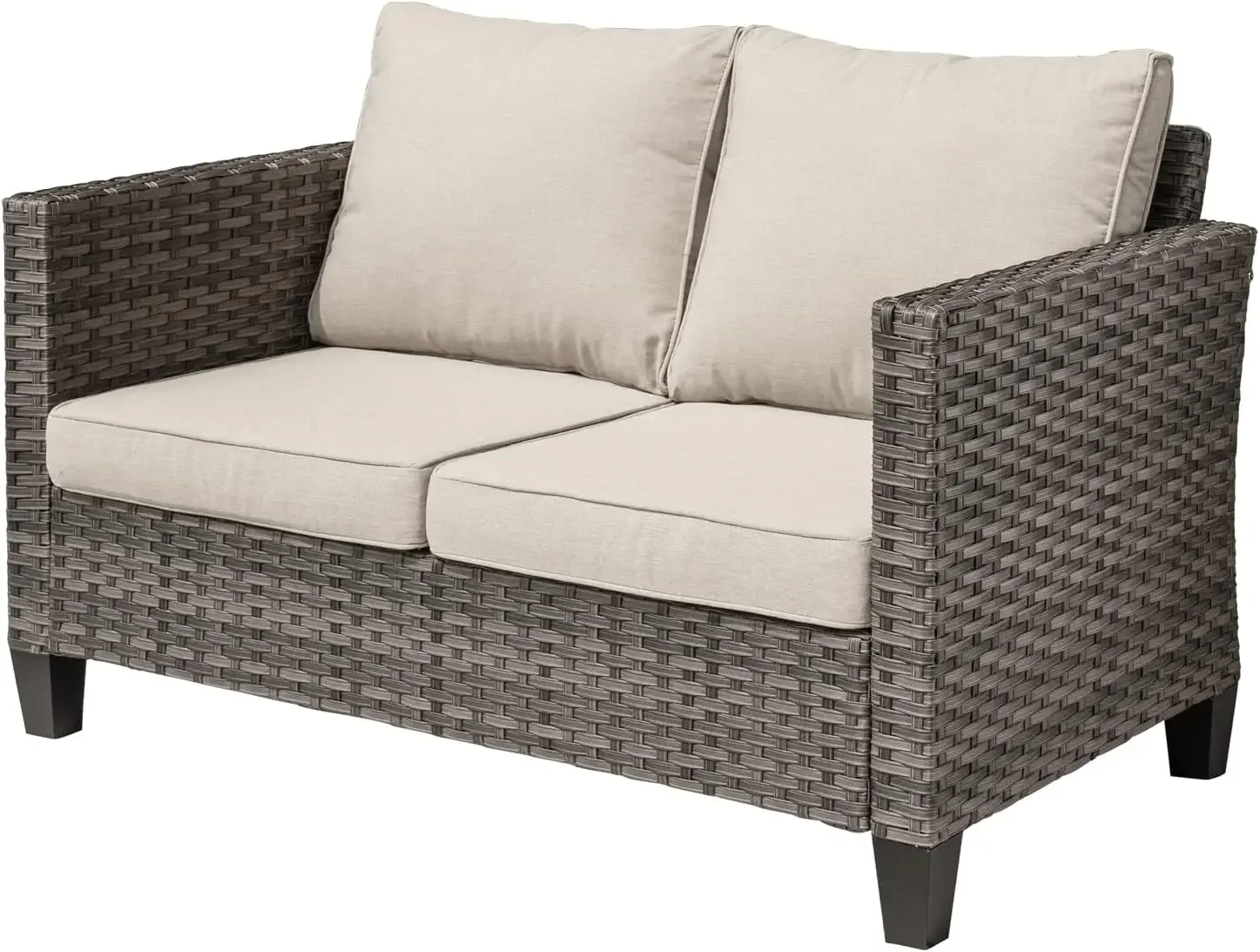 2-Seater Outdoor Wicker Sofa Couch with Comfy Cushions, All Weather High Back Deep Patio Seating Rattan Love Seat