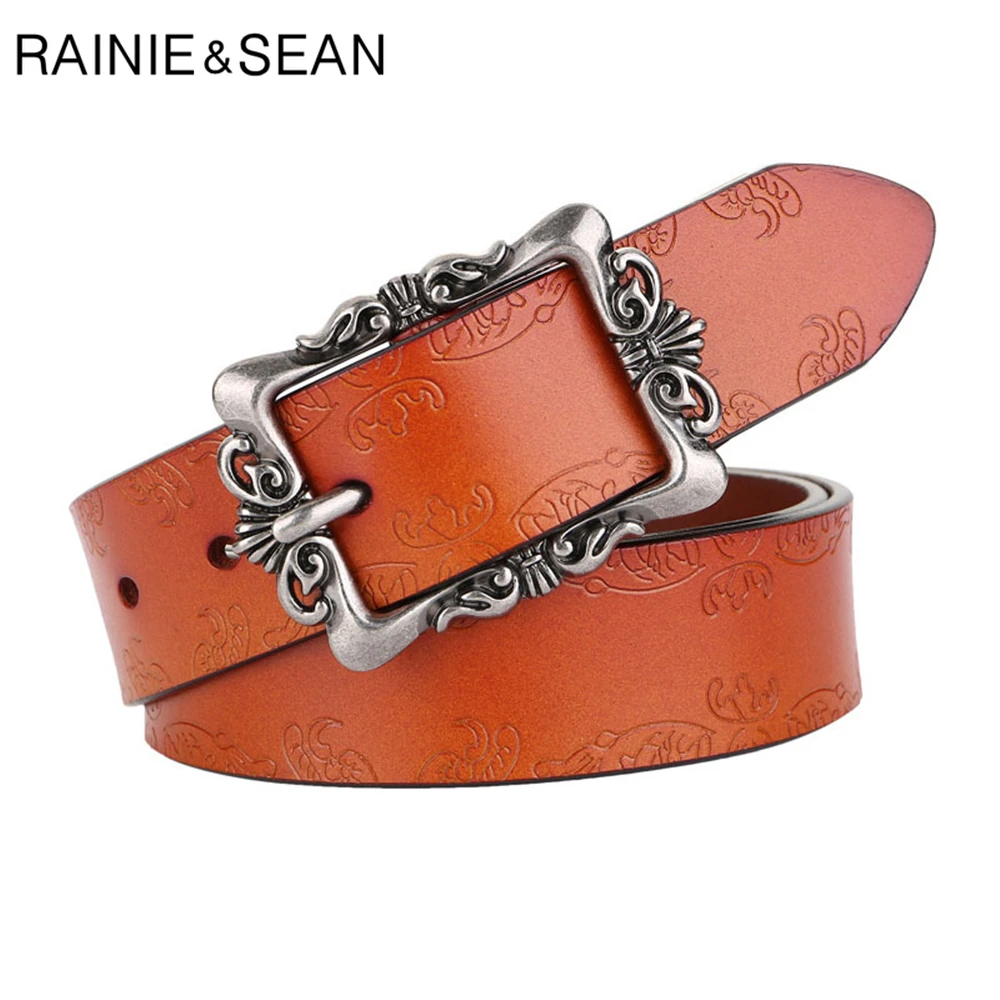 Rainie sean mulheres cinto de couro real cowskin senhoras cinto fivela cinto feminino cintura acessórios do vintage jeans cinta 110cm