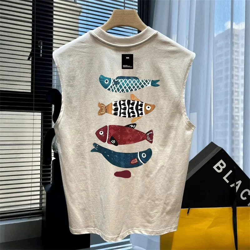 

Outlet Brand Spor Casual Svel Tank Top Men's Printed round Ne Loose Fit Summer Faion Youth ular Daily Wear