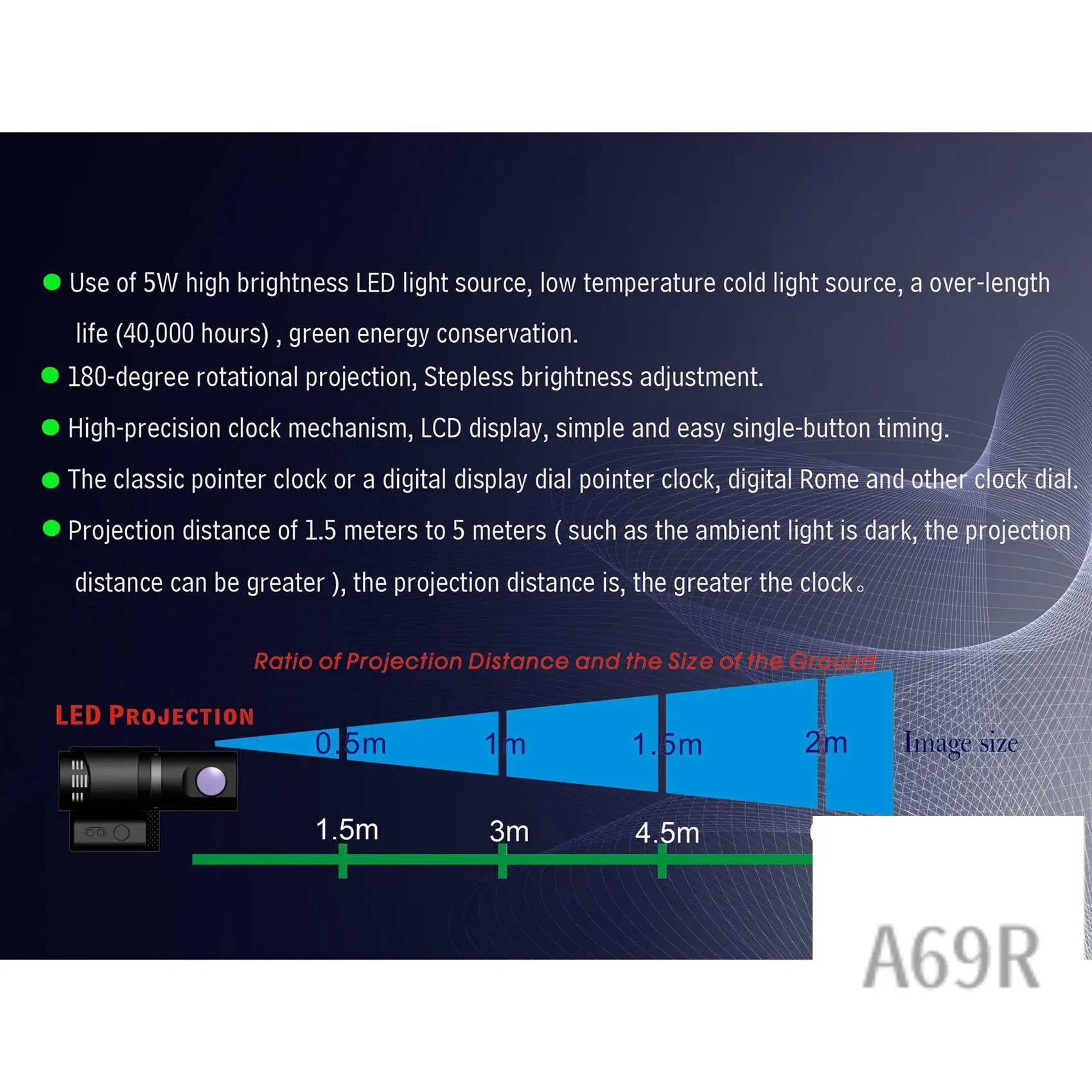 

A69R-Digital LED Projection Desk Clock Silent Remote Control Table Projector Dial Wall Clocks For Living Store