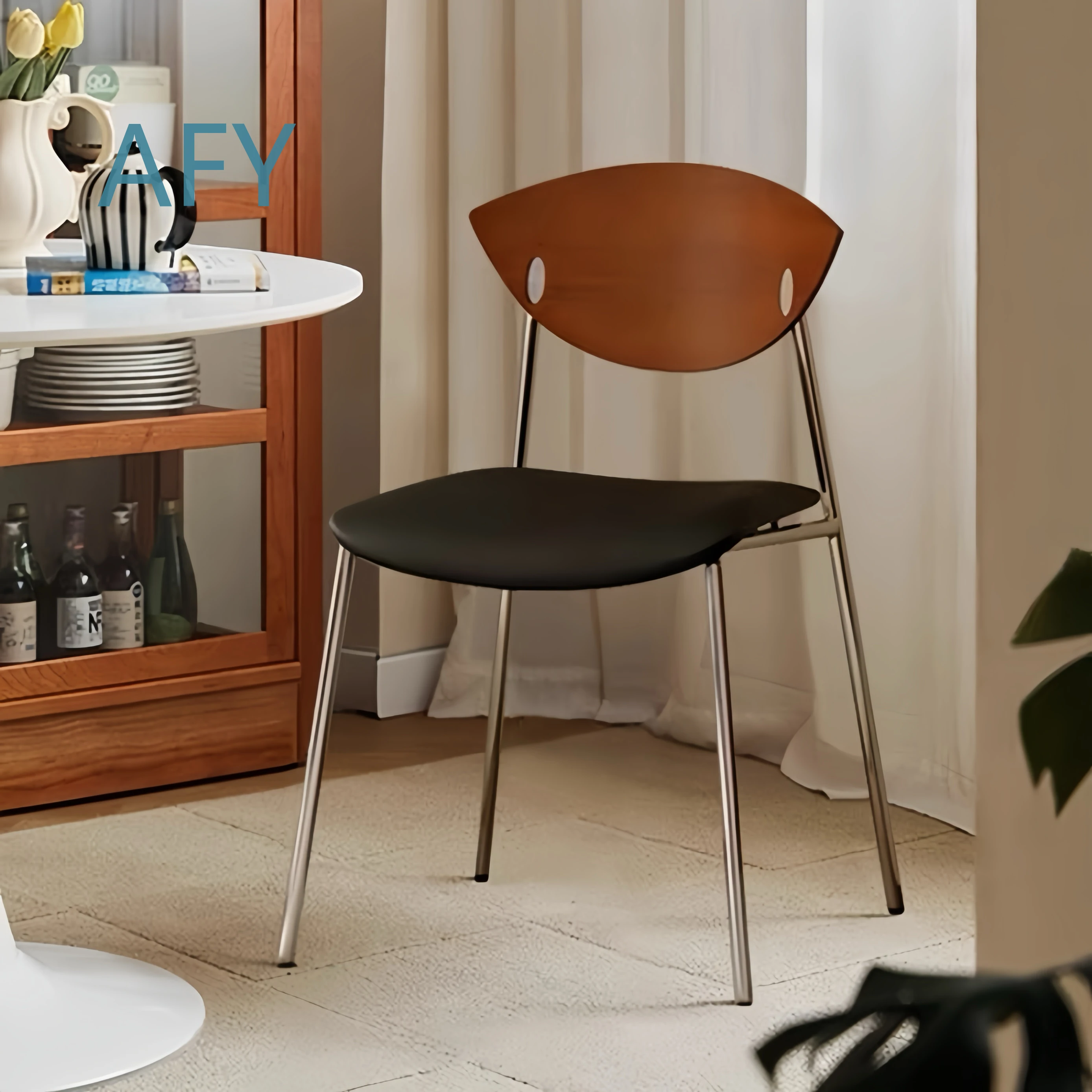Medieval Bird Chair for Home Dining Room Office Cafe Restaurant Retro Backrest Chair Solid Wood Stainless Steel Design Seat