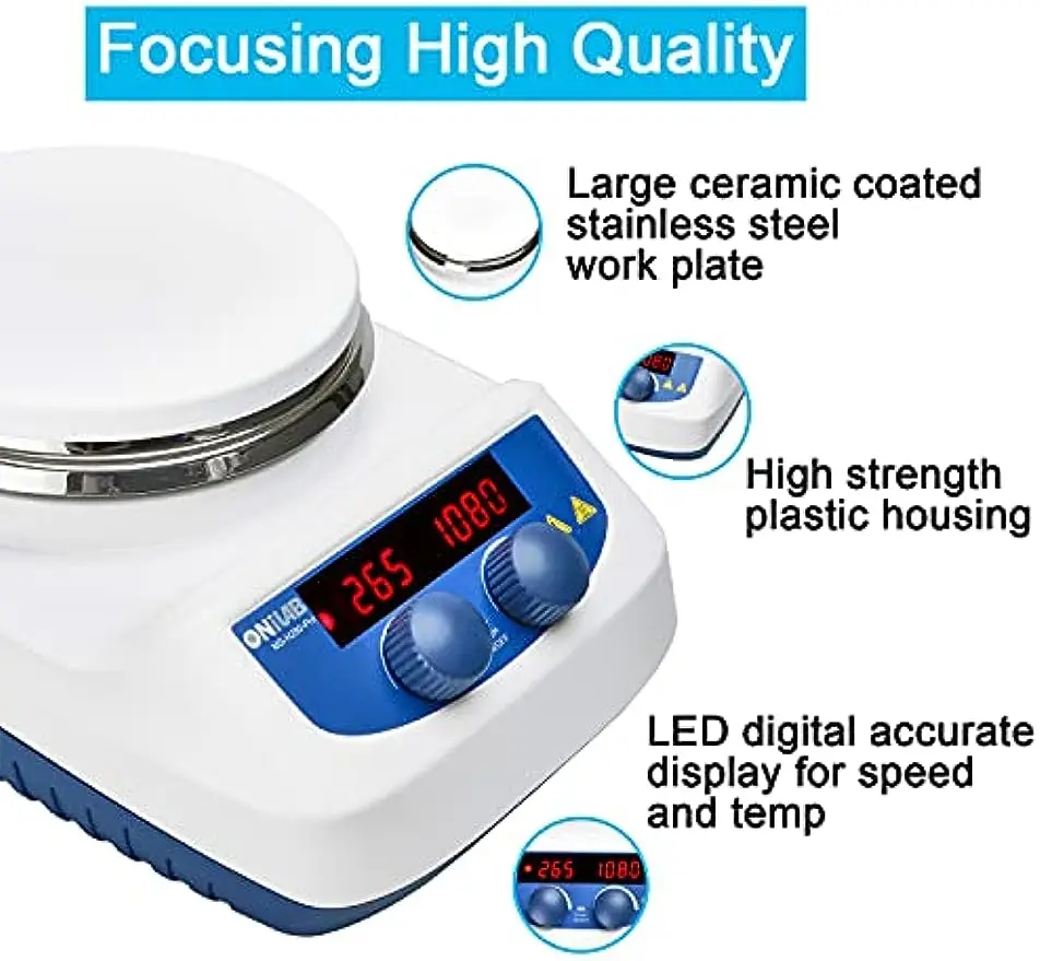 ONiLAB 5 inch LED Digital Hotplate Magnetic Stirrer Hot Plate with Ceramic Coated Lab Hotplate, Stirring Bar Included