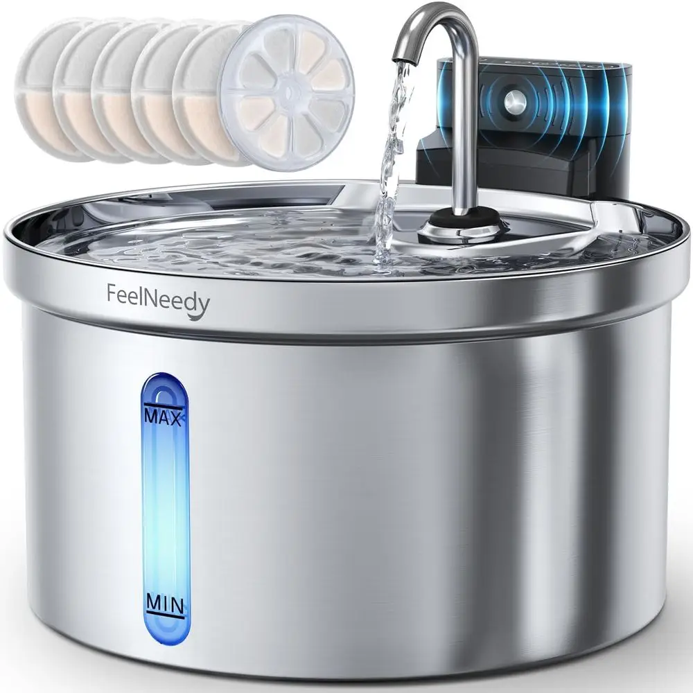 

Battery-Powered Stainless Steel Pet Fountain, 3.5L Capacity with 6 Filters for Cats and Dogs