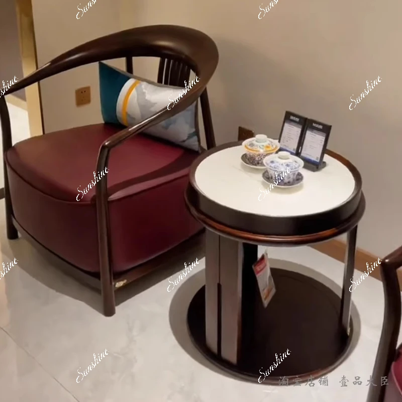 

New Chinese style, round coffee table, solid wood reception chair, living room furniture, Zen combination, casual