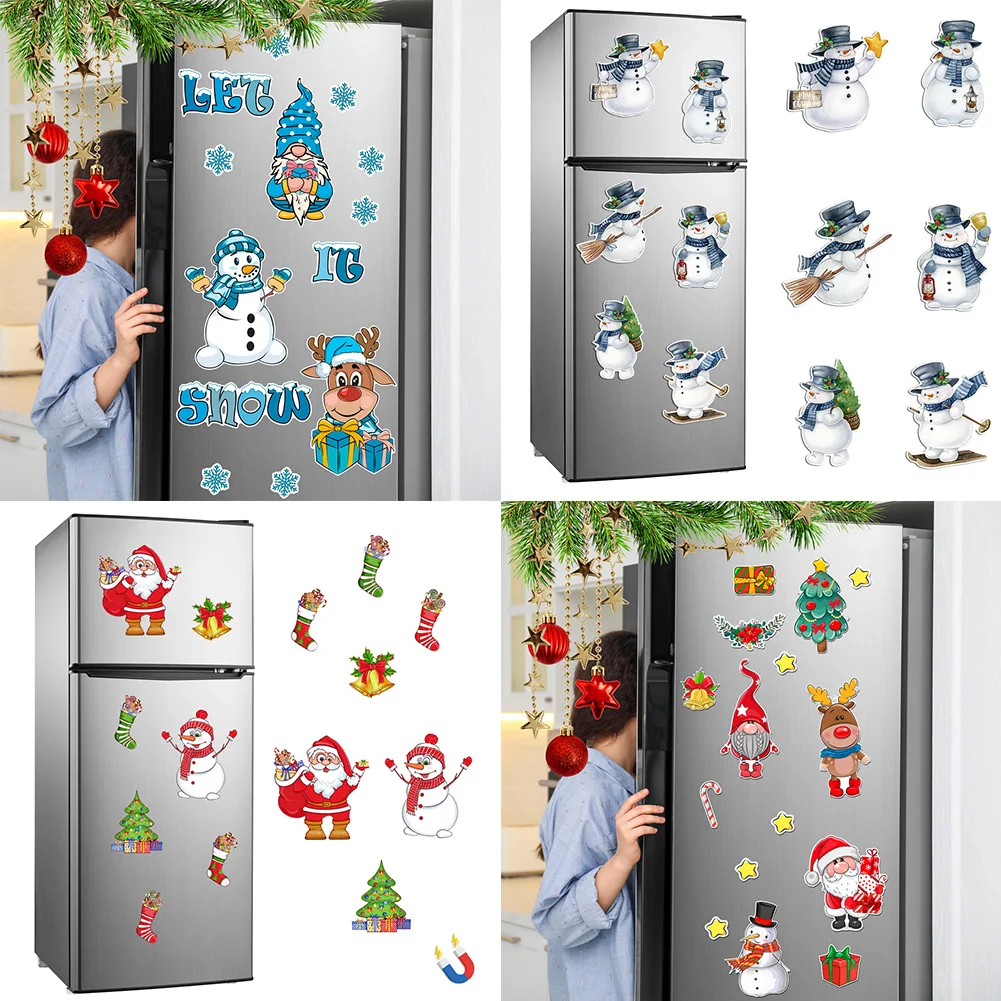 

Christmas Cartoon Magnet Fridge Stickers Christmas Tree Santa Elk Snowman Kitchen Fridge Wall Stickers Xmas Magnetic Decoration