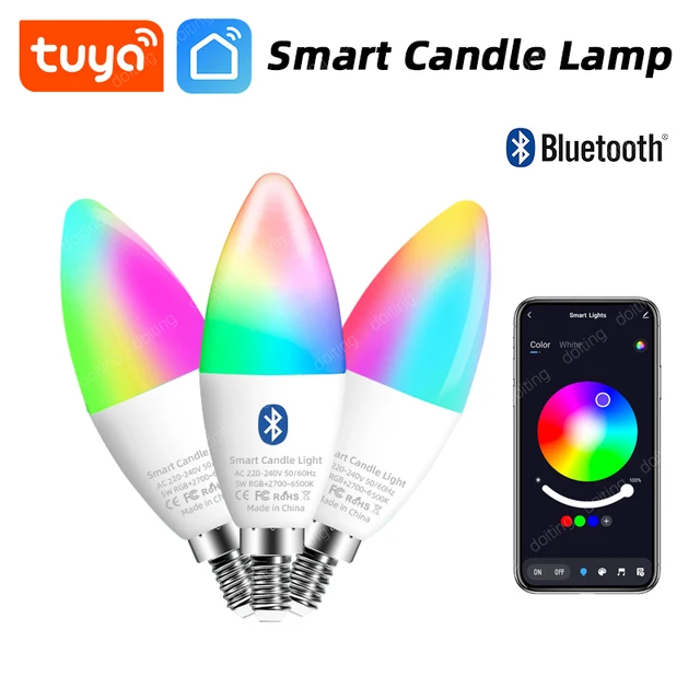 E14 Bluetooth Wifi Tuya Smart Led Chandelie Żarówka RGB Zmiana koloru Lampy Smart Life APP Ściemnialne Alexa Google Home Voice
