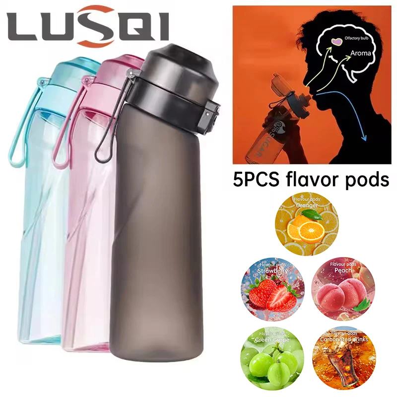 

LUSQI 650ML Air Flavored Water Bottle With 5 Flavor Rings Sports Fashion Straw For Outdoor Sports Activities