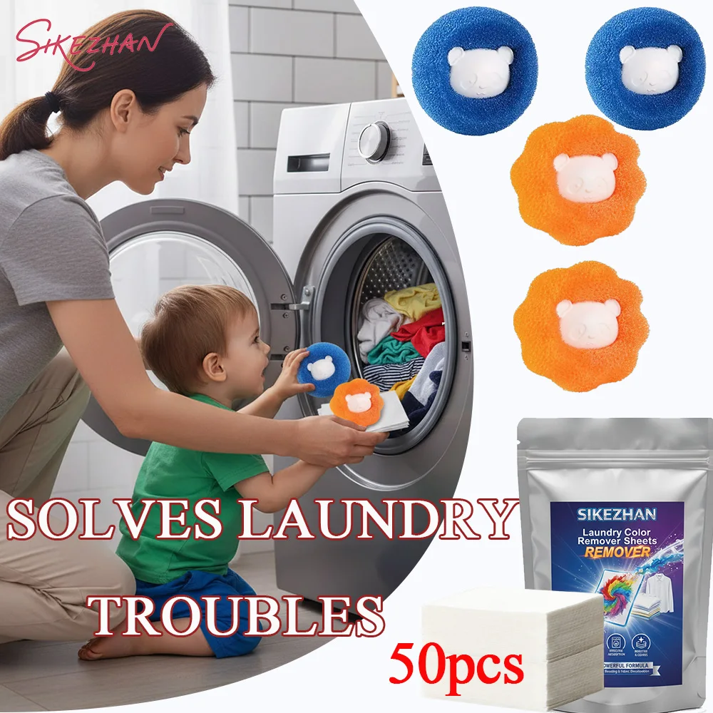 Little Bear Anti-Tangle Laundry Balls + Color-Catching Sheets Set: Prevents Tangling, Color Transfer, and Protects Clothing.