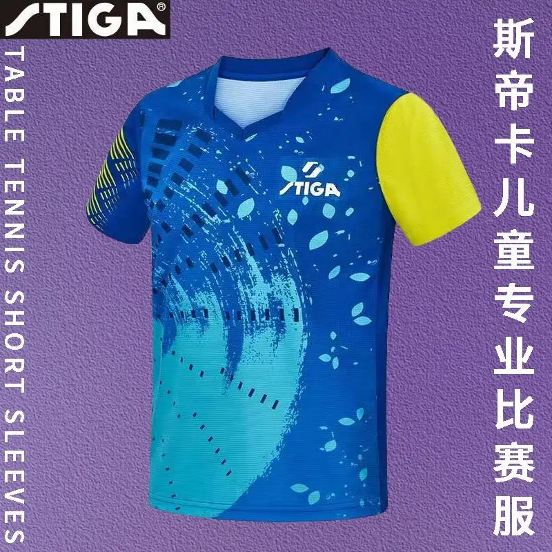 STIGA-T-shirt de sport de tennis de table pour enfants, haut à manches courtes