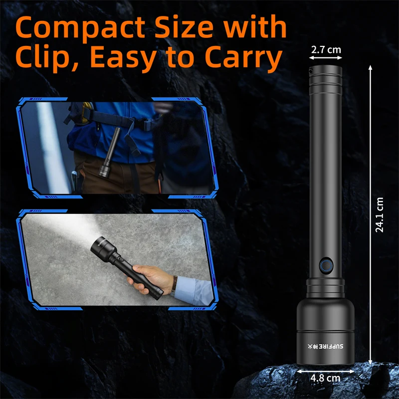 SUPERFIRE Y16 Rechargeable Torches Tactical Flashlights LED SH-S14 5000LM High Powerful Light Torch 21700 EDC Camp Lighting