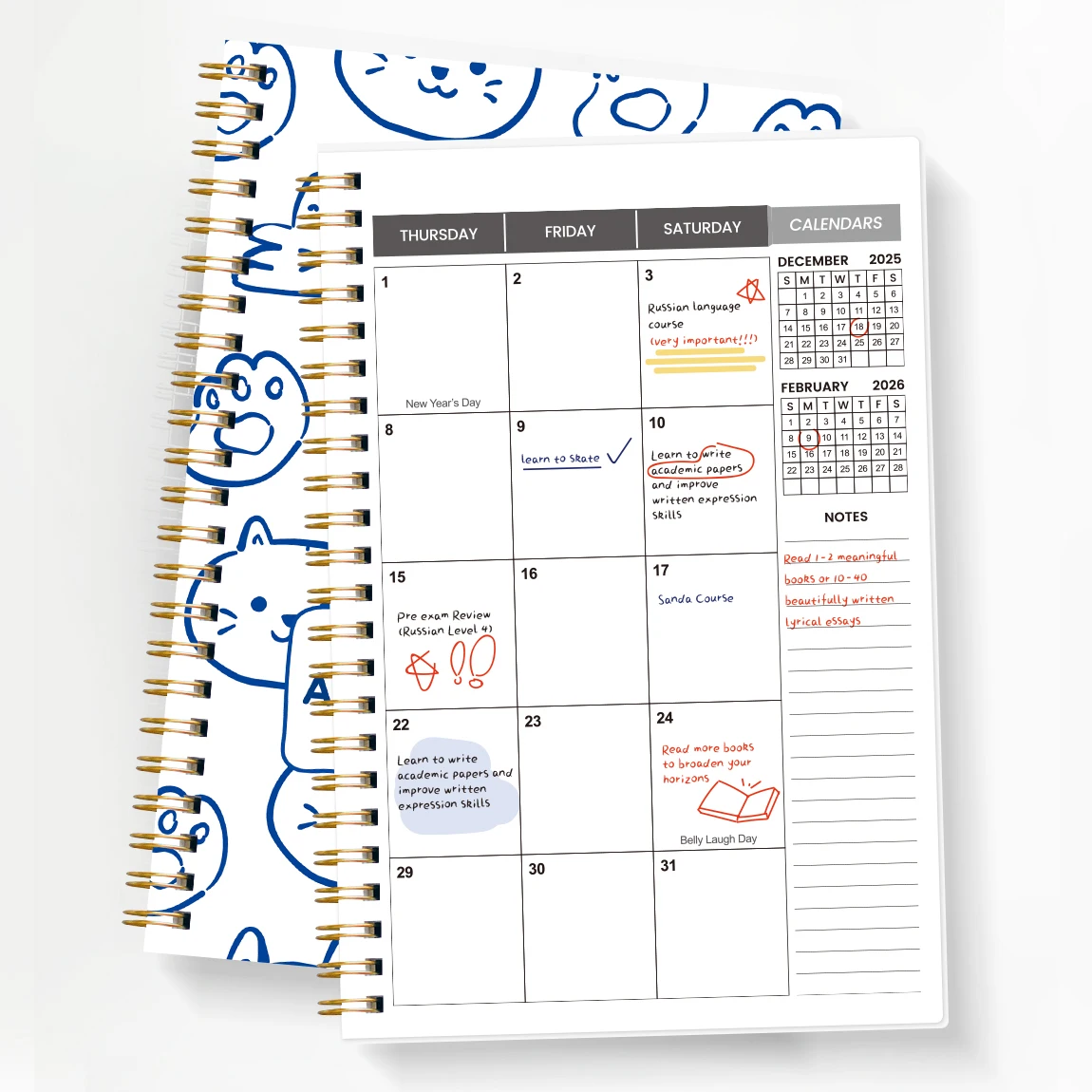 2026-2027 دفتر ملاحظات أسبوعي وشهري مقاس A5 - منظم من 2026 إلى ديسمبر 2027 مع التقويم والملاحظات واللوازم المدرسية والمكتبية