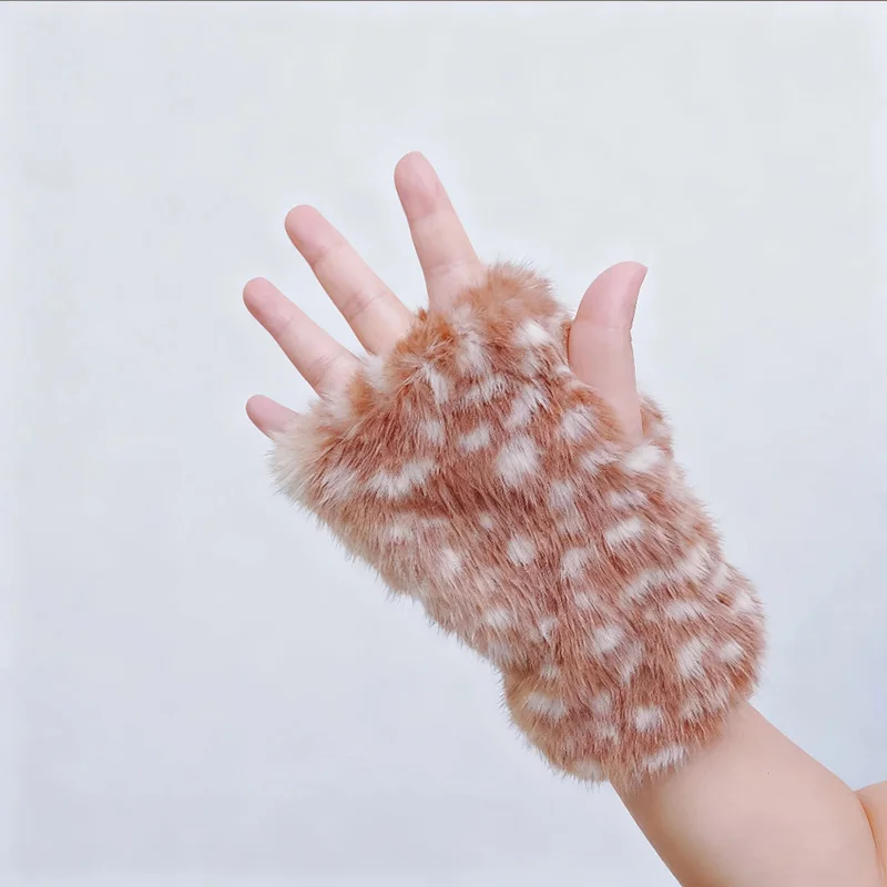Winterliche Reh-Flecken Warme Plüsch-Accessoires Weihnachts-Hirschmuster Fingerlose Haarhandschuhe Elch-Serie Kunstfell Japanische Halbfingerhandschuhe
